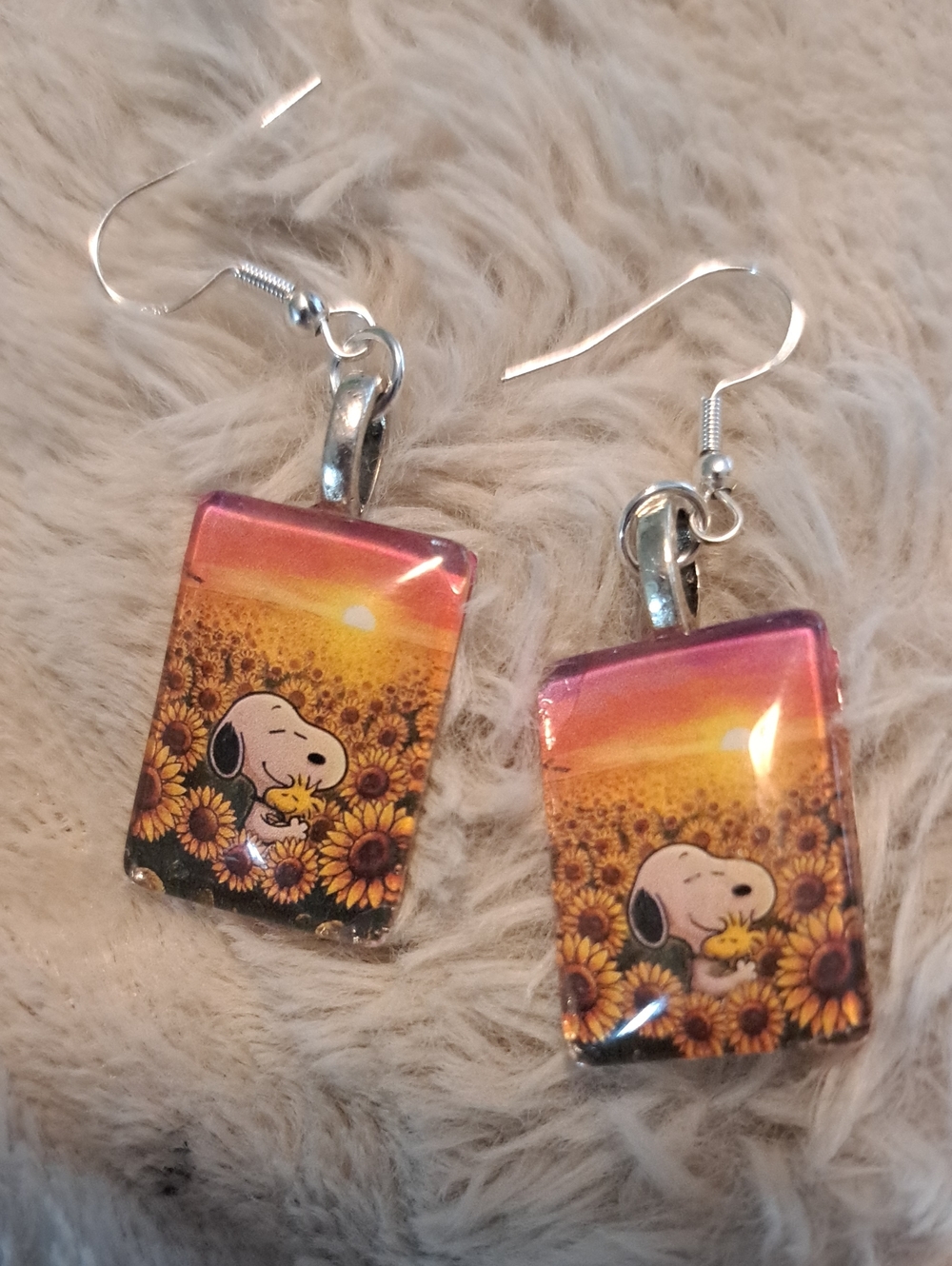 Hand Crafted Cartoon Sunflower Sunset Earrings - Pink & Yellow